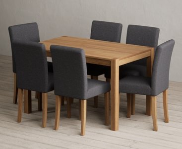 View York 120cm solid oak dining table with 6 grey lila chairs View York 120cm solid oak dining table with 6 grey lila chairs