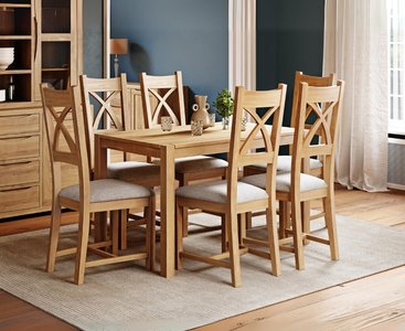 View York 120cm solid oak dining table with 4 light grey natural solid oak chairs View York 120cm solid oak dining table with 4 light grey natural solid oak chairs