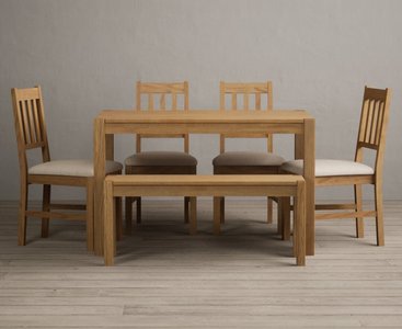 View York 120cm solid oak dining table with 4 blue york chairs with 1 oak bench View York 120cm solid oak dining table with 4 blue york chairs with 1 oak bench