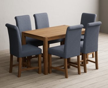 View York 120cm solid oak dining table with 4 blue braced chairs View York 120cm solid oak dining table with 4 blue braced chairs