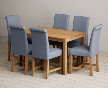 View York 120cm solid oak dining table with 4 blue braced chairs View York 120cm solid oak dining table with 4 blue braced chairs