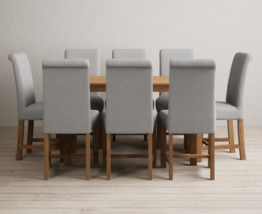 View York 120cm solid oak dining table with 8 grey braced chairs View York 120cm solid oak dining table with 8 grey braced chairs