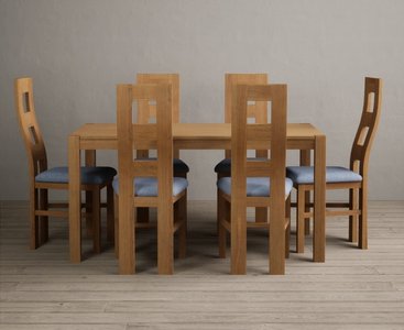 View York 120cm solid oak dining table with 4 blue natural chairs View York 120cm solid oak dining table with 4 blue natural chairs