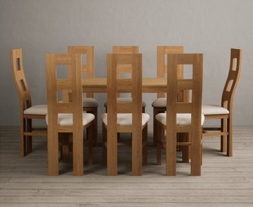 View York 120cm solid oak dining table with 4 linen natural chairs View York 120cm solid oak dining table with 4 linen natural chairs