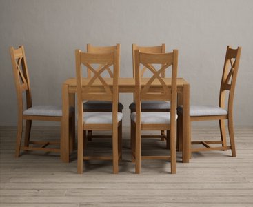 View York 120cm solid oak dining table with 6 light grey natural solid oak chairs View York 120cm solid oak dining table with 6 light grey natural solid oak chairs