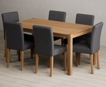 View York 150cm solid oak dining table with 6 charcoal lila chairs View York 150cm solid oak dining table with 6 charcoal lila chairs