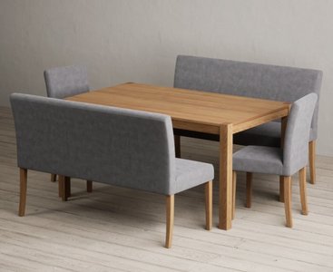 View York 150cm solid oak dining table with 4 grey lila chairs with 2 grey benches View York 150cm solid oak dining table with 4 grey lila chairs with 2 grey benches
