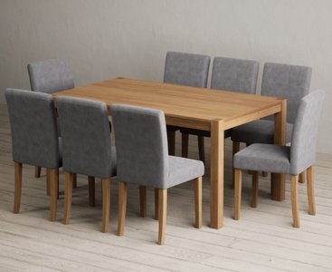 View York 150cm solid oak dining table with 8 grey lila chairs View York 150cm solid oak dining table with 8 grey lila chairs