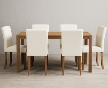 View York 150cm solid oak dining table with 6 natural lila chairs View York 150cm solid oak dining table with 6 natural lila chairs