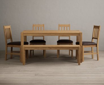 View York 150cm solid oak dining table with 2 blue york chairs with 1 oak bench View York 150cm solid oak dining table with 2 blue york chairs with 1 oak bench