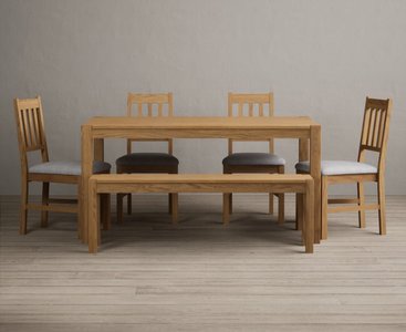 View York 150cm solid oak dining table with 2 blue york chairs with 1 oak bench View York 150cm solid oak dining table with 2 blue york chairs with 1 oak bench