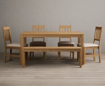 View York 150cm solid oak dining table with 2 linen york chairs with 2 oak benches View York 150cm solid oak dining table with 2 linen york chairs with 2 oak benches
