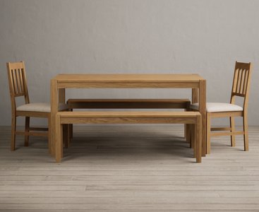 View York 150cm solid oak dining table with 2 linen york chairs and 1 oak bench View York 150cm solid oak dining table with 2 linen york chairs and 1 oak bench