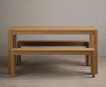 View York 150cm solid oak dining table with 2 oak benches View York 150cm solid oak dining table with 2 oak benches