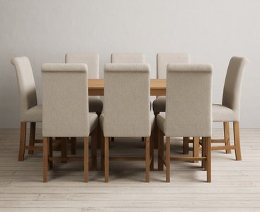 View York 150cm solid oak dining table with 8 natural braced chairs View York 150cm solid oak dining table with 8 natural braced chairs