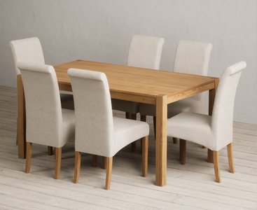 View York 150cm solid oak dining table with 6 natural scroll back chairs View York 150cm solid oak dining table with 6 natural scroll back chairs