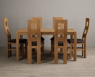 View York 150cm solid oak dining table with 8 brown natural chairs View York 150cm solid oak dining table with 8 brown natural chairs