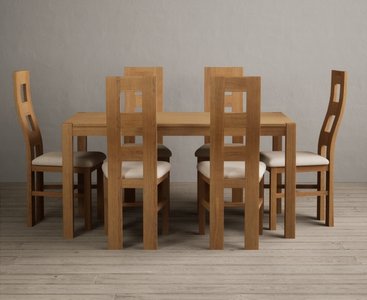 View York 150cm solid oak dining table with 8 linen natural chairs View York 150cm solid oak dining table with 8 linen natural chairs