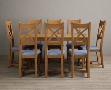 View York 150cm solid oak dining table with 8 oak natural chairs View York 150cm solid oak dining table with 8 oak natural chairs
