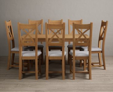 View York 150cm solid oak dining table with 8 oak natural chairs View York 150cm solid oak dining table with 8 oak natural chairs