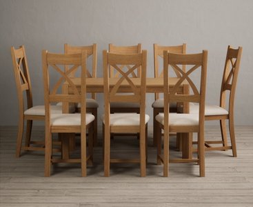 View York 150cm solid oak dining table with 8 oak natural chairs View York 150cm solid oak dining table with 8 oak natural chairs