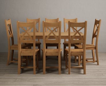 View York 150cm solid oak dining table with 8 oak natural chairs View York 150cm solid oak dining table with 8 oak natural chairs