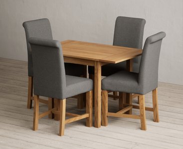 View Extending york 70cm solid oak drop leaf dining table with 2 grey braced chairs View Extending york 70cm solid oak drop leaf dining table with 2 grey braced chairs