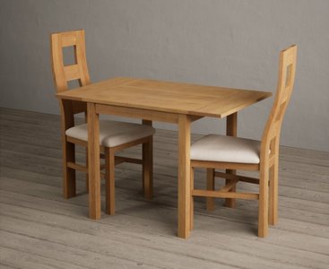 View Extending york 70cm solid oak dining table with 2 linen natural chairs View Extending york 70cm solid oak dining table with 2 linen natural chairs