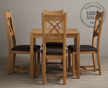 View York 80cm solid oak dining table with 4 brown natural solid oak chairs View York 80cm solid oak dining table with 4 brown natural solid oak chairs