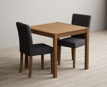 View York 80cm solid oak dining table with 2 charcoal lila chairs View York 80cm solid oak dining table with 2 charcoal lila chairs