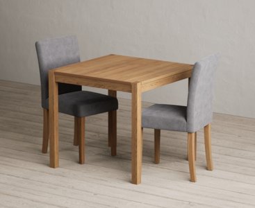 View York 80cm solid oak dining table with 2 grey lila chairs View York 80cm solid oak dining table with 2 grey lila chairs
