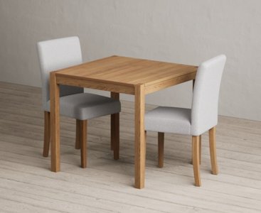 View York 80cm solid oak dining table with 2 grey lila chairs View York 80cm solid oak dining table with 2 grey lila chairs