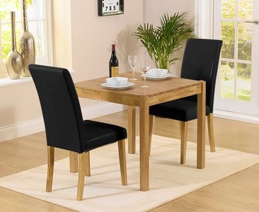 View York 80cm solid oak dining table with 2 black olivia chairs View York 80cm solid oak dining table with 2 black olivia chairs