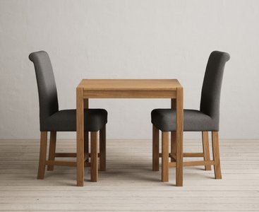 View York 80cm solid oak dining table with 2 charcoal grey braced chairs View York 80cm solid oak dining table with 2 charcoal grey braced chairs