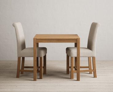 View York 80cm solid oak dining table with 2 natural braced chairs View York 80cm solid oak dining table with 2 natural braced chairs