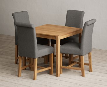 View York 80cm solid oak dining table with 4 blue braced chairs View York 80cm solid oak dining table with 4 blue braced chairs