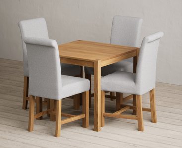 View York 80cm solid oak dining table with 4 blue braced chairs View York 80cm solid oak dining table with 4 blue braced chairs