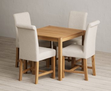 View York 80cm solid oak dining table with 4 blue braced chairs View York 80cm solid oak dining table with 4 blue braced chairs