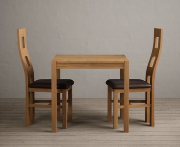 View York 80cm solid oak dining table with 2 brown natural chairs View York 80cm solid oak dining table with 2 brown natural chairs