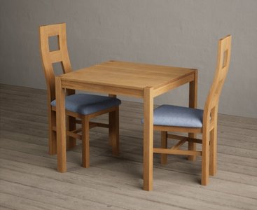 View York 80cm solid oak dining table with 4 blue natural chairs View York 80cm solid oak dining table with 4 blue natural chairs
