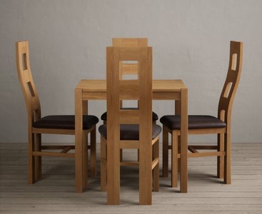 View York 80cm solid oak dining table with 4 blue natural chairs View York 80cm solid oak dining table with 4 blue natural chairs