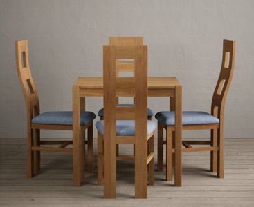 View York 80cm solid oak dining table with 4 blue natural chairs View York 80cm solid oak dining table with 4 blue natural chairs