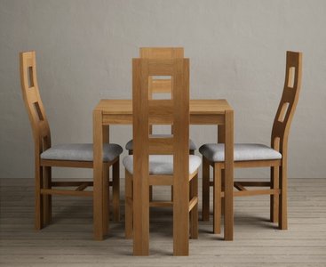 View York 80cm solid oak dining table with 4 blue natural chairs View York 80cm solid oak dining table with 4 blue natural chairs