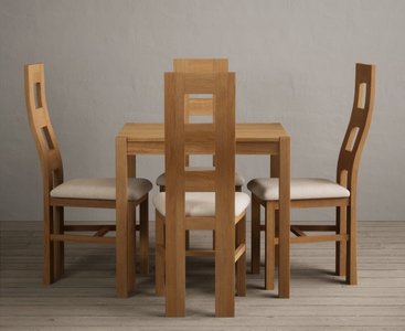 View York 80cm solid oak dining table with 4 blue natural chairs View York 80cm solid oak dining table with 4 blue natural chairs