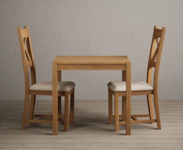 View York 80cm solid oak dining table with 4 linen natural solid oak chairs View York 80cm solid oak dining table with 4 linen natural solid oak chairs