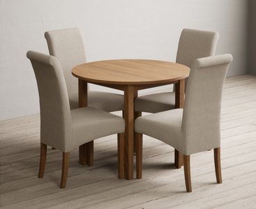View Extending york 90cm solid oak dining table with 4 grey scroll back chairs View Extending york 90cm solid oak dining table with 4 grey scroll back chairs