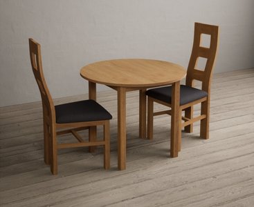 View Extending york 90cm solid oak dining table with 2 charcoal grey natural chairs View Extending york 90cm solid oak dining table with 2 charcoal grey natural chairs