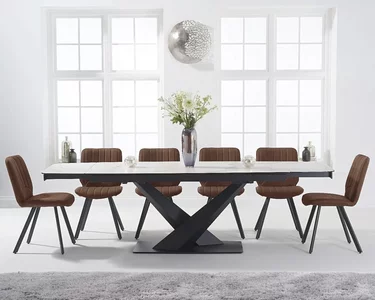 View Extending jacob 180cm white ceramic dining table with 6 brown hendrick chairs View Extending jacob 180cm white ceramic dining table with 6 brown hendrick chairs