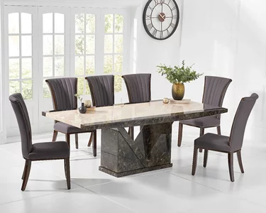 View Tenore 180cm marble dining table with 6 brown lorient chairs View Tenore 180cm marble dining table with 6 brown lorient chairs