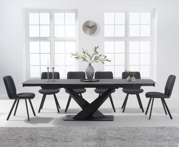 View Extending jacob 180cm grey stone dining table with 10 brown hendrick chairs View Extending jacob 180cm grey stone dining table with 10 brown hendrick chairs